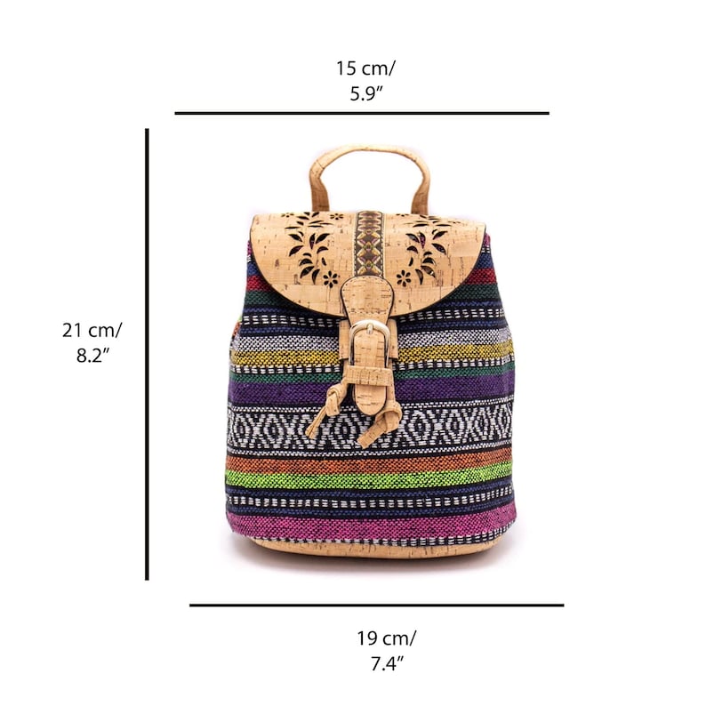 Laserschnitt-Bunter Rucksack aus Kork im Boho-Stil