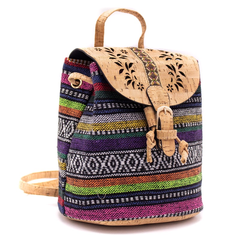 Laserschnitt-Bunter Rucksack aus Kork im Boho-Stil