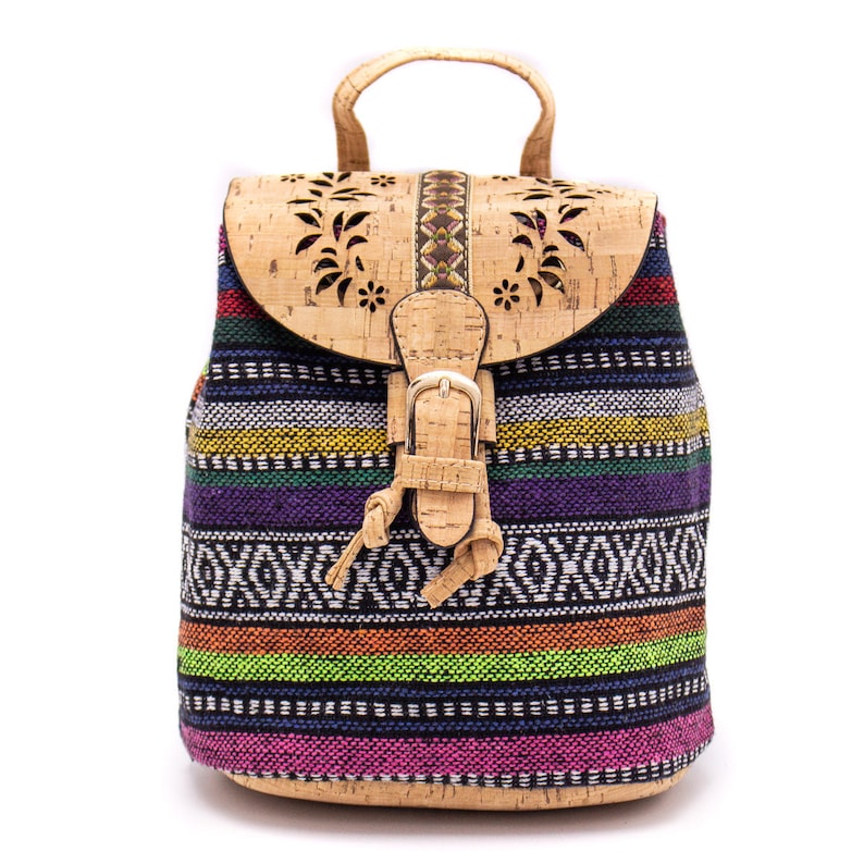 Laserschnitt-Bunter Rucksack aus Kork im Boho-Stil